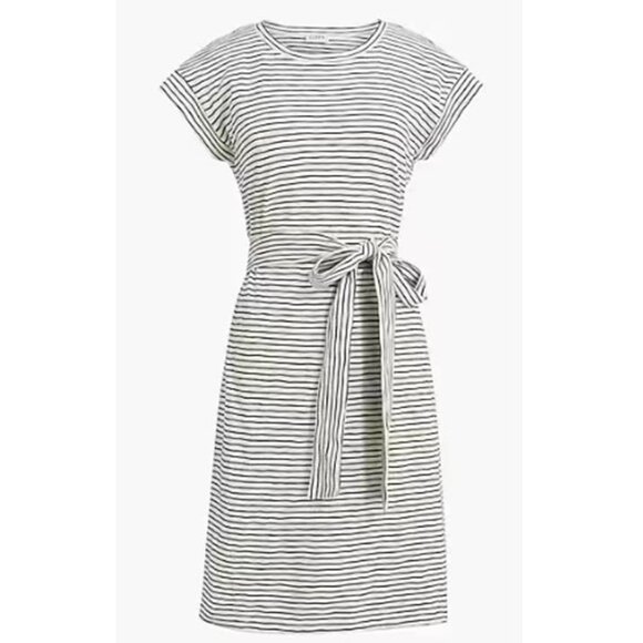 J Crew Women's Striped Tie Waist Mini Shirt Dress 100% Cotton Party Black White - Picture 2 of 6